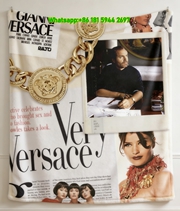 Versace Vintage Collage Print Flannel Throw Blanket Luxury Gold and White Retro Fashion Sofa Cover Blanket IMG_1533